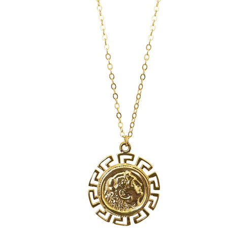 Alexander The Great Greek Key Pattern Coin Pendant